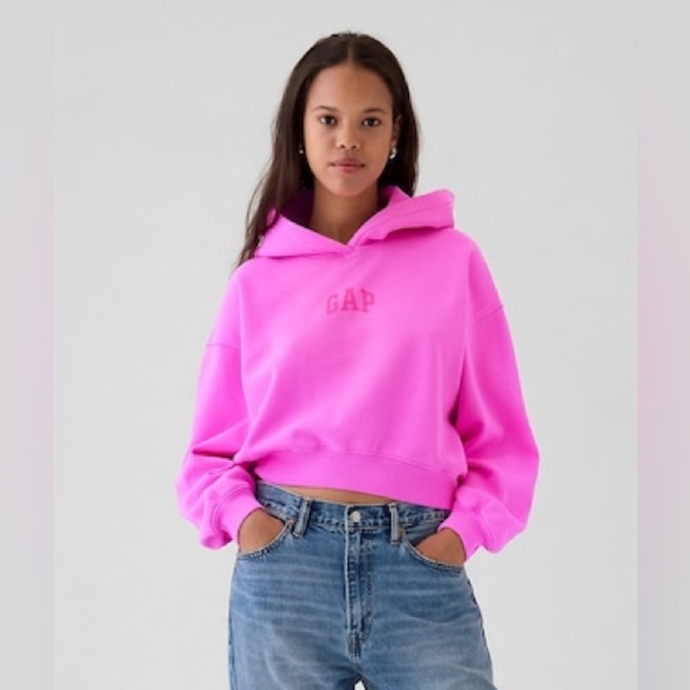 GAP logo Bright neon hot Pink relaxed crop Hoodie Sweatshirt XL